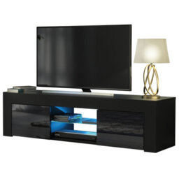 Loom Tv Unit 130Cm Black With High Gloss Doors And Led Lighting - Creative Furniture - thumbnail 7