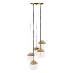 Orsina Gold Finish Five Pendant Lights, 5 Adjustable Hanging Lights, Globe Light Lamp, Warm Metallic Ceiling Lights - thumbnail 2