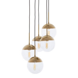 Orsina Gold Finish Five Pendant Lights, 5 Adjustable Hanging Lights, Globe Light Lamp, Warm Metallic Ceiling Lights - thumbnail 3
