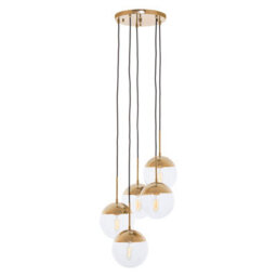 Orsina Gold Finish Five Pendant Lights, 5 Adjustable Hanging Lights, Globe Light Lamp, Warm Metallic Ceiling Lights - thumbnail 1