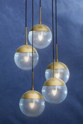 Orsina Gold Finish Five Pendant Lights, 5 Adjustable Hanging Lights, Globe Light Lamp, Warm Metallic Ceiling Lights - thumbnail 5