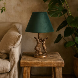 Wyld Haus Sault Antique Gold Marching Hares Lamp With Green Velvet Shade - thumbnail 2