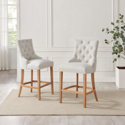 Furniturebox Uk 2X Belgravia Beige Fabric Bar Chairs Oak Effect Legs - thumbnail 2