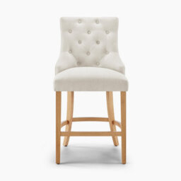Furniturebox Uk 2X Belgravia Beige Fabric Bar Chairs Oak Effect Legs - thumbnail 4