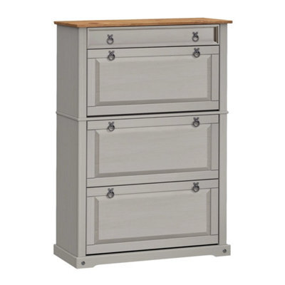 Shoe Rack Chest 1 Drawer 3 Shelf Grey Wax Solid Wood Pine Wooden Painted - image 1