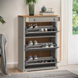 Shoe Rack Chest 1 Drawer 3 Shelf Grey Wax Solid Wood Pine Wooden Painted - thumbnail 4