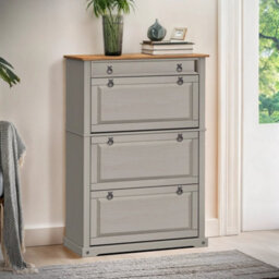 Shoe Rack Chest 1 Drawer 3 Shelf Grey Wax Solid Wood Pine Wooden Painted - thumbnail 3