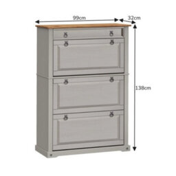 Shoe Rack Chest 1 Drawer 3 Shelf Grey Wax Solid Wood Pine Wooden Painted - thumbnail 2