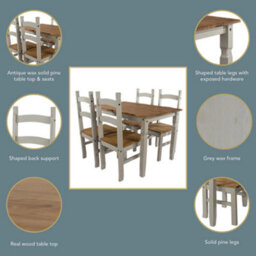 Core Products Corona Rectangular Dining Table & 4 Chair Set, Grey Washed Wax & Antique Waxed Pine - H75.0Cm X W75.0Cm X L150.0Cm - thumbnail 7