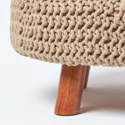 Homescapes Linen Large Round Cotton Knitted Footstool On Legs - thumbnail 4