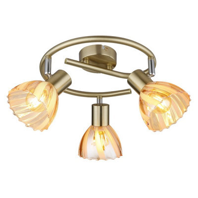 Luminosa Lighting Luminosa Zachery Ceiling Spotlight Clusters Brass-Coloured Matt Amber Glass Shade 3X E14 - image 1