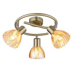 Luminosa Lighting Luminosa Zachery Ceiling Spotlight Clusters Brass-Coloured Matt Amber Glass Shade 3X E14 - thumbnail 1