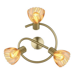 Luminosa Lighting Luminosa Zachery Ceiling Spotlight Clusters Brass-Coloured Matt Amber Glass Shade 3X E14 - thumbnail 3