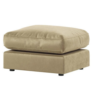Furnishings For Less UK Brooklyn Plush Velvet Fibre Filled Beige Footstool Sofa Accessory