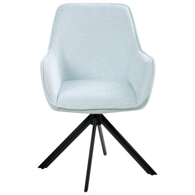 Wyld And Coco Swivel Dining Chair In Light-Blue Faux-Linen Upholstery With Armrests And Iron Legs - image 1