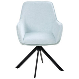 Wyld And Coco Swivel Dining Chair In Light-Blue Faux-Linen Upholstery With Armrests And Iron Legs