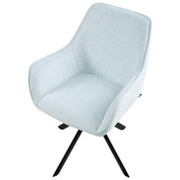 Wyld And Coco Swivel Dining Chair In Light-Blue Faux-Linen Upholstery With Armrests And Iron Legs - thumbnail 5