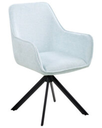 Wyld And Coco Swivel Dining Chair In Light-Blue Faux-Linen Upholstery With Armrests And Iron Legs - thumbnail 3