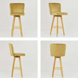 Lakeland Furniture Boden Latte Cream Velvet Wooden Fixed Leg Bar Stool - thumbnail 2