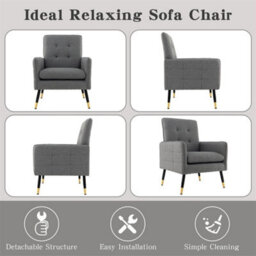 Upholstered Sofa Chair Linen Fabric Accent Armchair Leisure Lounge - thumbnail 4