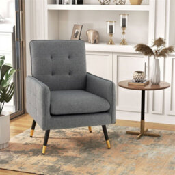 Upholstered Sofa Chair Linen Fabric Accent Armchair Leisure Lounge - thumbnail 1