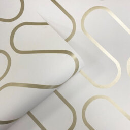 Muriva Metallic Gold White Linear Curve Wavey Lines Minimalist Feature Wallpaper - thumbnail 6