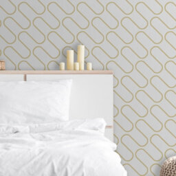 Muriva Metallic Gold White Linear Curve Wavey Lines Minimalist Feature Wallpaper - thumbnail 3