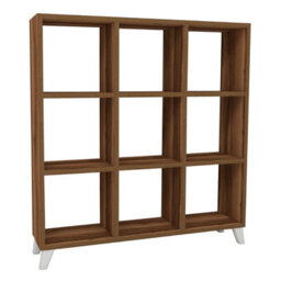 Urbn-Living Urbnliving 101Cm Height Walnut 9 Cube Square Bookcase With Legs Cabinet Storage Shelving Display Wood Shelf - thumbnail 3