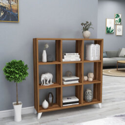 Urbn-Living Urbnliving 101Cm Height Walnut 9 Cube Square Bookcase With Legs Cabinet Storage Shelving Display Wood Shelf - thumbnail 2