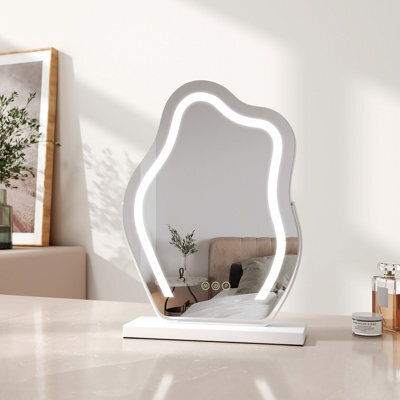 Emke Hollywood Makeup Mirror With 3 Colour Led Light 300X400mm 360 Rotation Irregular Hollywood Mirror White Frame - image 1