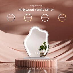 Emke Hollywood Makeup Mirror With 3 Colour Led Light 300X400mm 360 Rotation Irregular Hollywood Mirror White Frame - thumbnail 3