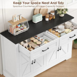 White + Black Sideboard Buffet Cabinet, 120 Cm Kitchen Storage Cabinet With 2 Drawers 4 Doors - thumbnail 5