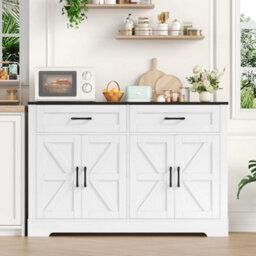 White + Black Sideboard Buffet Cabinet, 120 Cm Kitchen Storage Cabinet With 2 Drawers 4 Doors - thumbnail 3