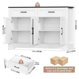 White + Black Sideboard Buffet Cabinet, 120 Cm Kitchen Storage Cabinet With 2 Drawers 4 Doors - thumbnail 2