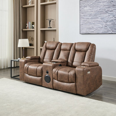 More4Homes Ashton 2 Seater Fabric Auto Recliner Sofa With Concole Brown - image 1