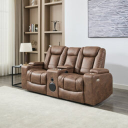 More4Homes Ashton 2 Seater Fabric Auto Recliner Sofa With Concole Brown - thumbnail 1