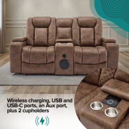 More4Homes Ashton 2 Seater Fabric Auto Recliner Sofa With Concole Brown - thumbnail 4