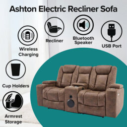 More4Homes Ashton 2 Seater Fabric Auto Recliner Sofa With Concole Brown - thumbnail 2