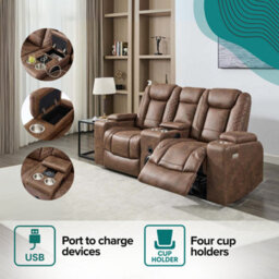 More4Homes Ashton 2 Seater Fabric Auto Recliner Sofa With Concole Brown - thumbnail 6