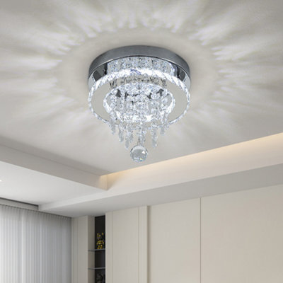 Thehotsale Chorme Finish Round Crystal Ceiling Light Cool White Light With Droplets 18W 25Cm Dia - image 1