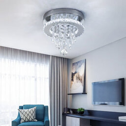 Thehotsale Chorme Finish Round Crystal Ceiling Light Cool White Light With Droplets 18W 25Cm Dia - thumbnail 8