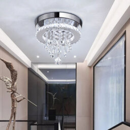 Thehotsale Chorme Finish Round Crystal Ceiling Light Cool White Light With Droplets 18W 25Cm Dia - thumbnail 7