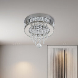 Thehotsale Chorme Finish Round Crystal Ceiling Light Cool White Light With Droplets 18W 25Cm Dia - thumbnail 2