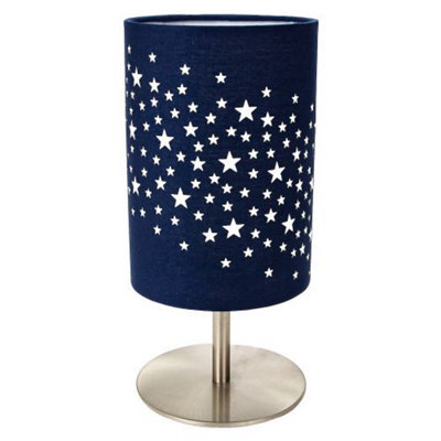 Happy Homewares Beautiful Stars Decorated Children/kids Midnight Blue Cotton Bedside Table Lamp - image 1