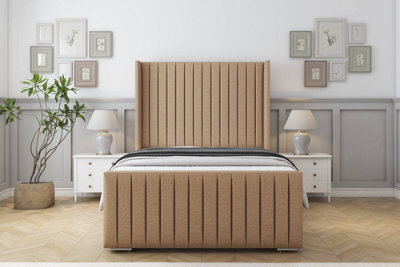 "Sloomy Marlborough Latte Dumfries Bed Frame With Mattress With 50""  Upholstered Wingback Headboard 4'6 Double" - image 1