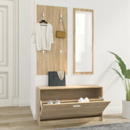 Berkfield Stylish 3-In-1 Shoe Cabinet Set Sonoma Oak Engineered Wood - thumbnail 2