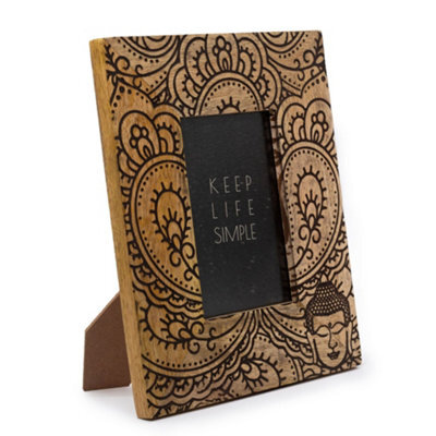 Serenityy Medium Mango Wood Picture Frame For 10X15 Cm Photos, 26X20X2 Cm - Buddha Design, Black