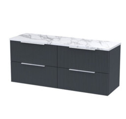 Balterley Tixall Fluted 4 Drawer Wall Hung Vanity Unit With Laminate Worktop, Dark Grey, 1200mm