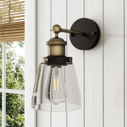 Living And Home Industrial 1-Light Armed Sconce Wall Light With Clear Glass Shade