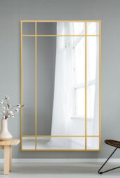 "Mirroroutlet Fenestra - Gold Contemporary Wall And Leaner Mirror 71"" X 43"" (180 X 110Cm)" - thumbnail 2
